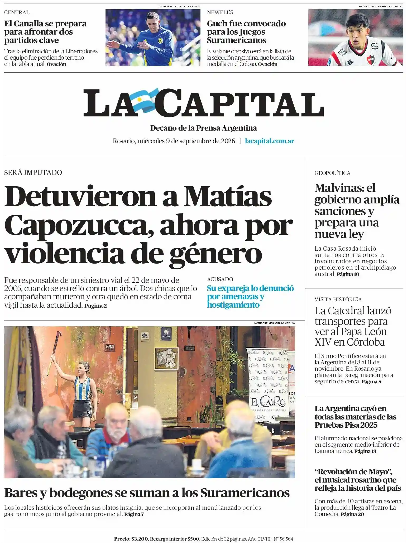 Tapa del diario La Capital Rosario