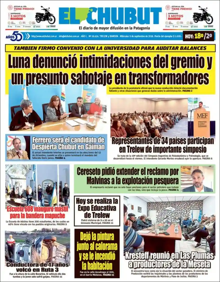 Tapa del diario El Chubut