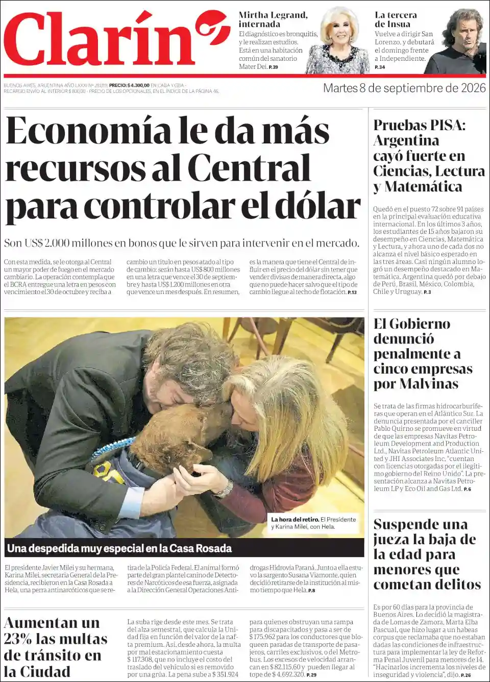 Tapa del diario Clarin