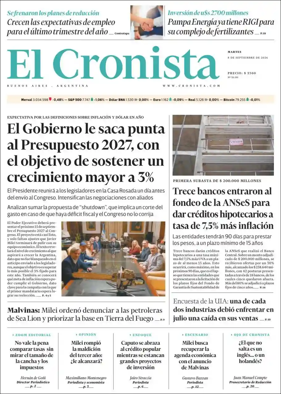Tapa del diario Cronista