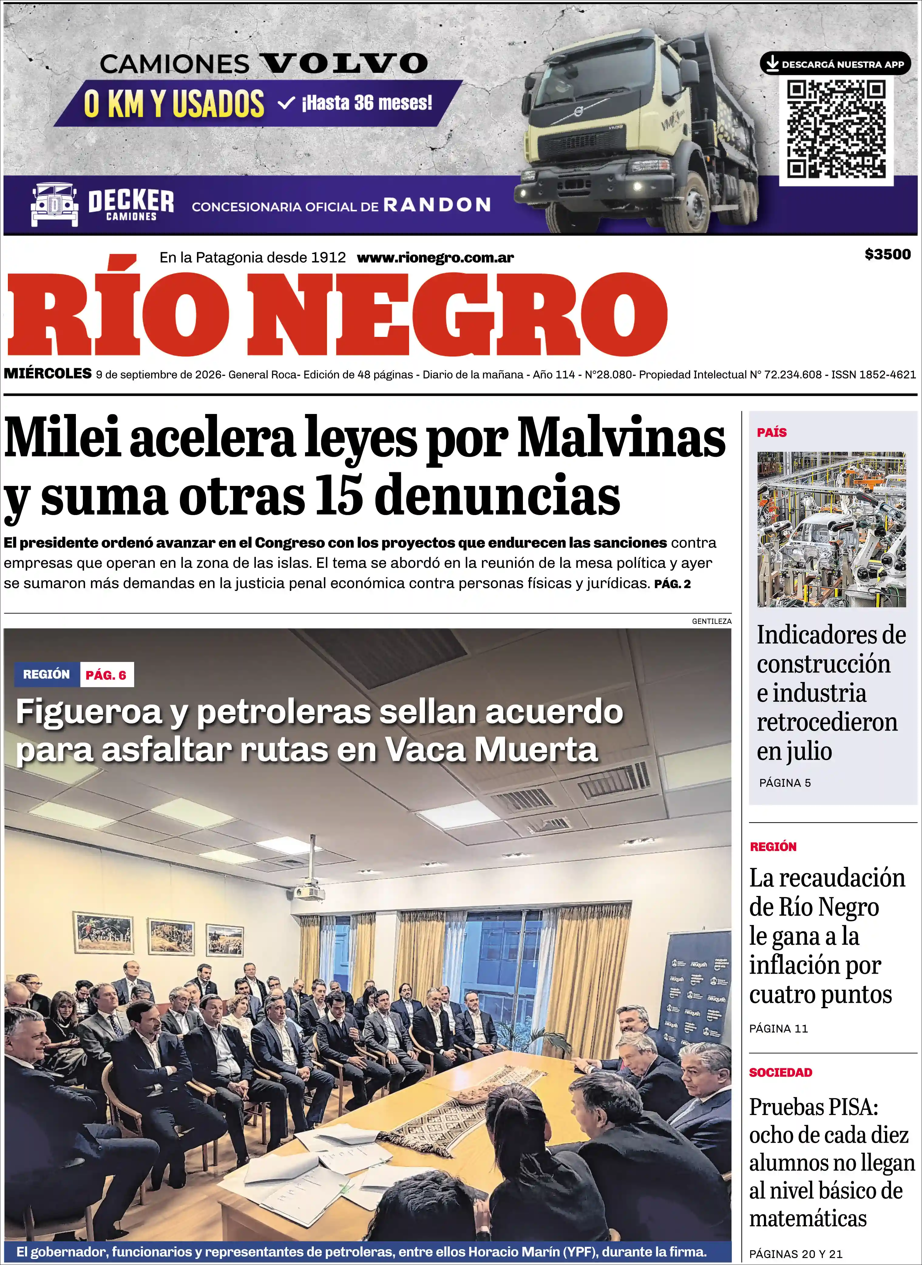 Tapa del diario Rio Negro