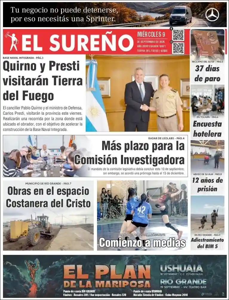 Tapa del diario El Sureño