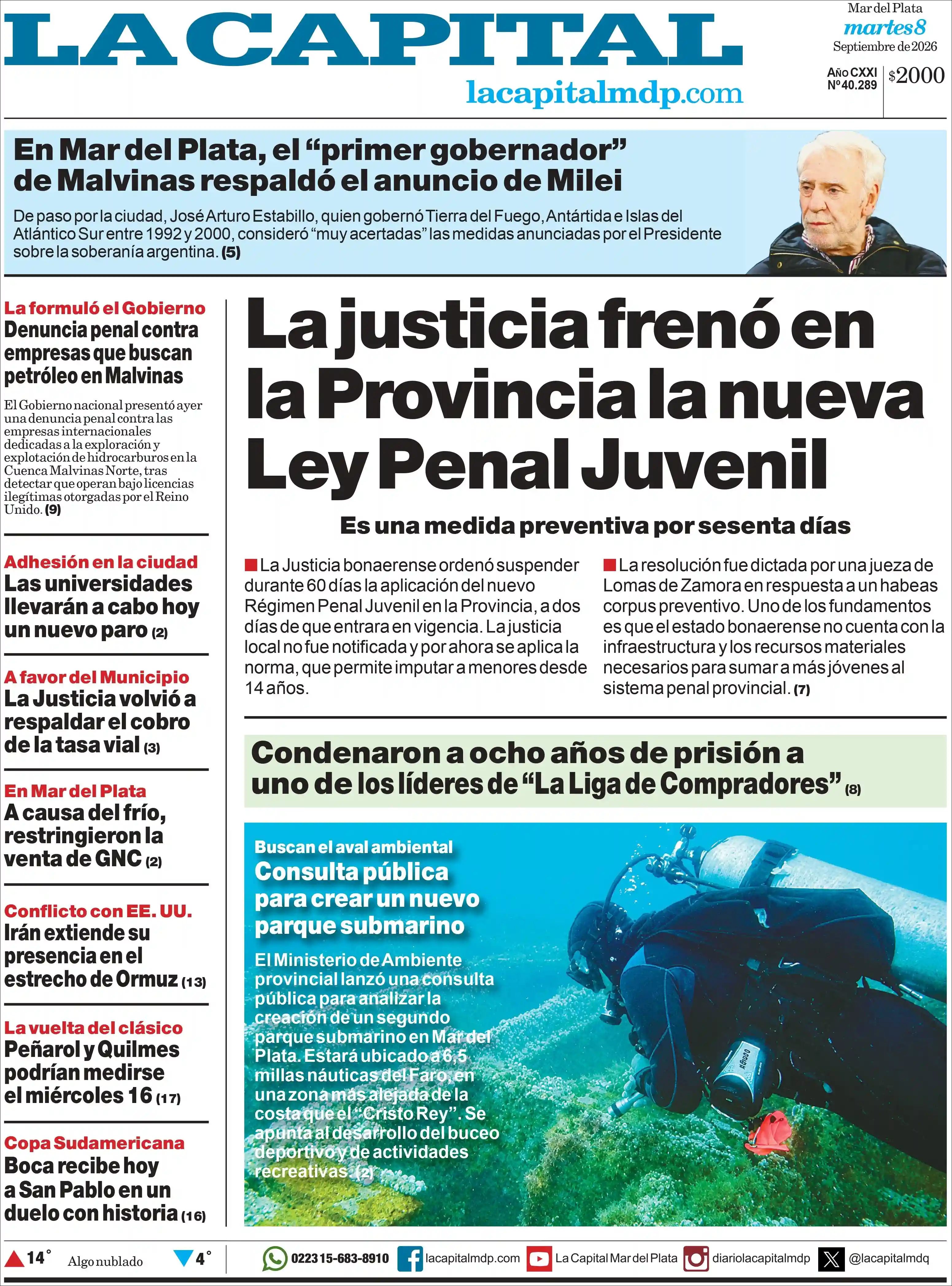 Tapa del diario La Capital