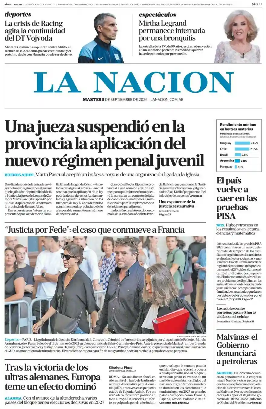 Tapa del diario Nacion