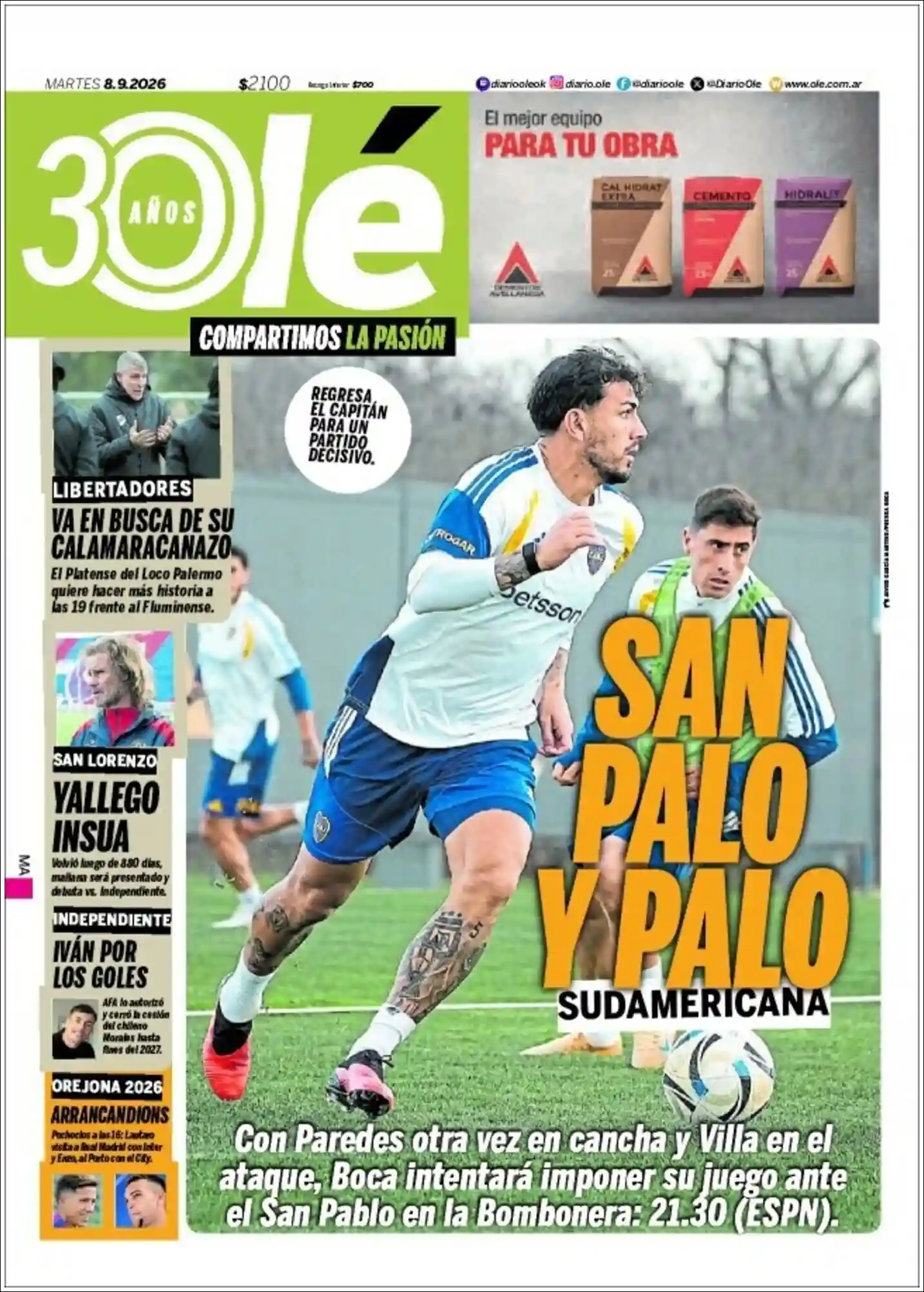 Tapa del diario Ole